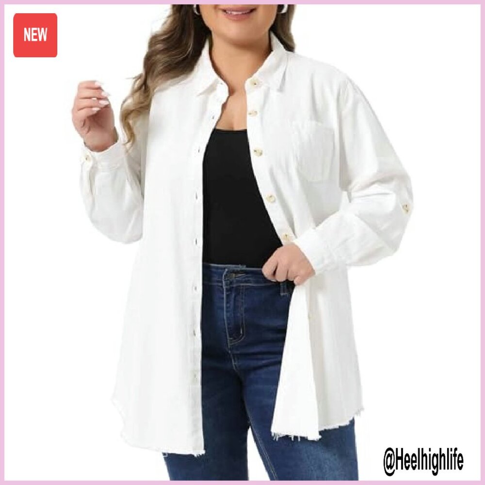 Plus Size Chambray Button Down Shirt Regular Fit … - image 3